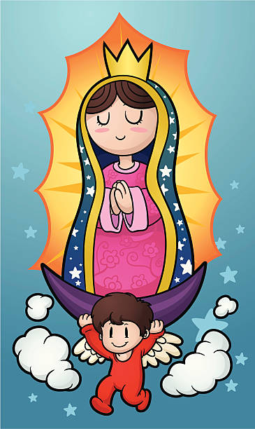 Cartoon Virgin of Guadalupe Cartoon version of the Virgin of Guadalupe. Vector illustration with simple gradients. Characters and background on separate layers for easy editing. virgen de guadalupe stock illustrations