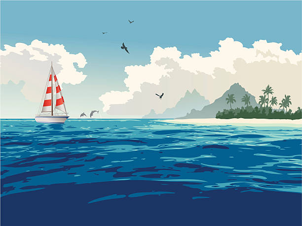 Tropical paradise vector art illustration