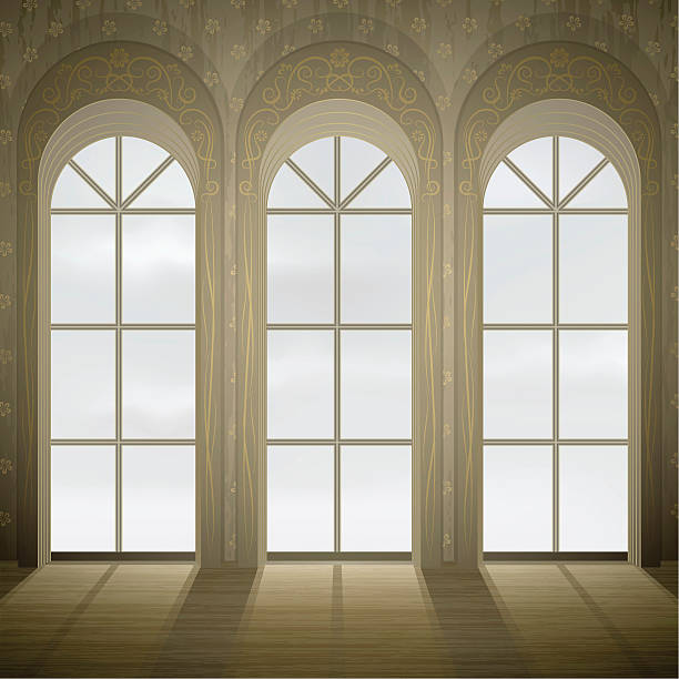 Wall with three tall gothic windows vector art illustration