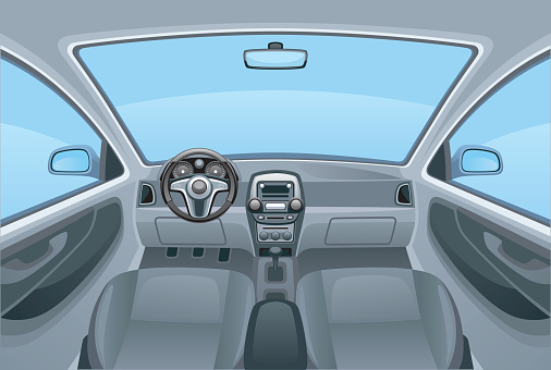 A Cartoon Image Of The Inside Of A Car Stock Illustration - Download Image  Now - Car Interior, Car, Indoors - iStock