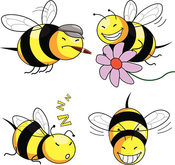 four emotion bee vector art illustration