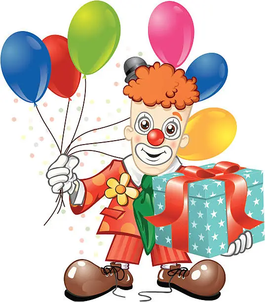 Vector illustration of Clown with gift box