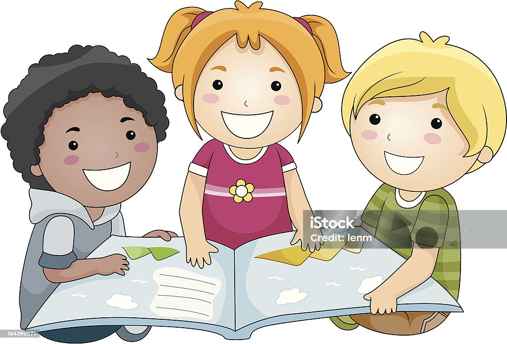 Reading Big Book Children Reading a Big Book - Vector Child stock vector