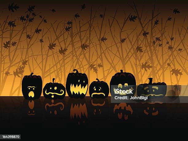 Halloween Scene With Jackolanterns Stock Illustration - Download Image Now - Autumn, Backgrounds, Black Color