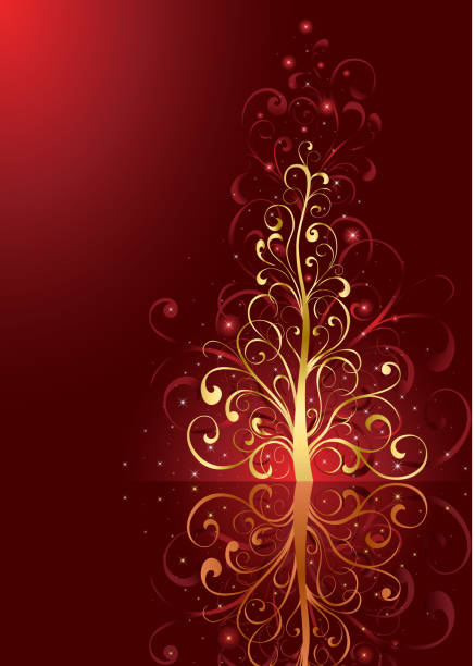 красный фон с рождественское дерево - goldie stock illustrations