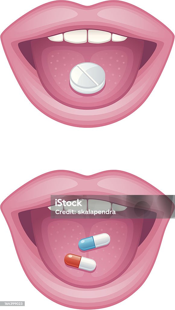 Tablet na boca - Vetor de Comprimido royalty-free