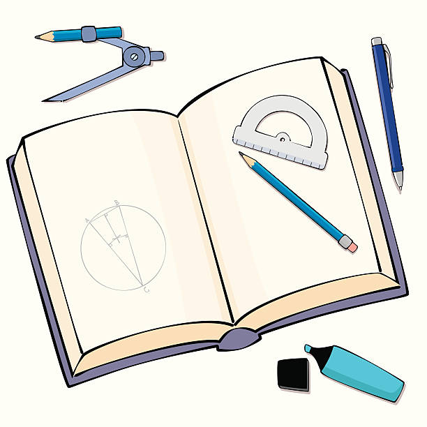 ilustrações, clipart, desenhos animados e ícones de maths aula essentials - secondary school building book symbol open