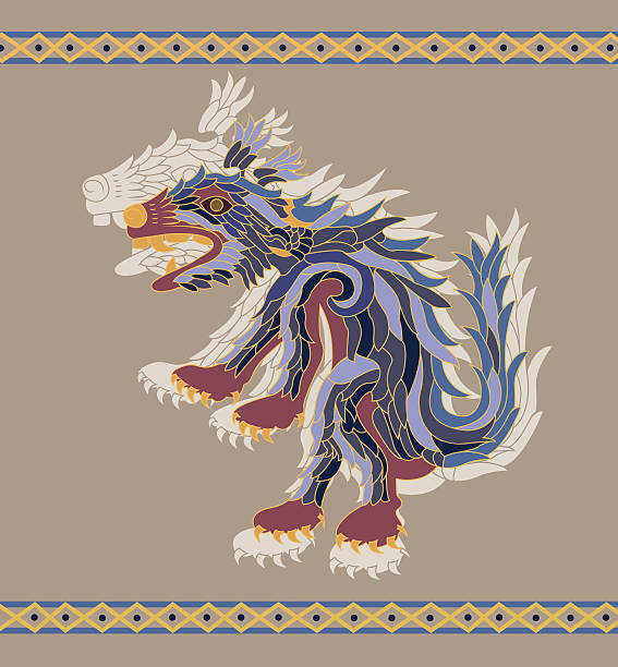 Traditional aztec coyote vector art illustration