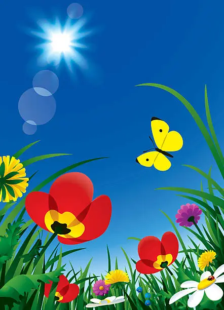 Vector illustration of Graphic background of flowers in the sunshine