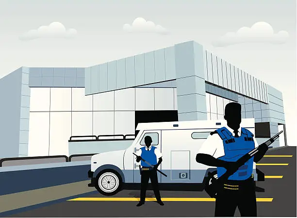 Vector illustration of Guards and armored truck