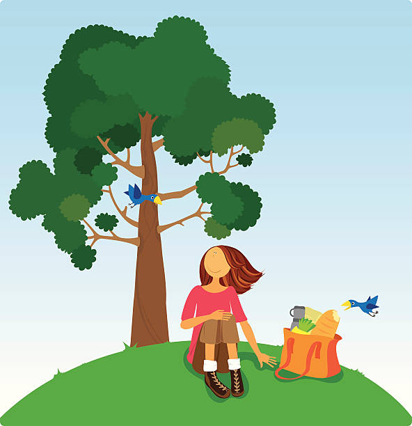 Picnic. Lovely young woman at a picnic. free oak tree stock illustrations