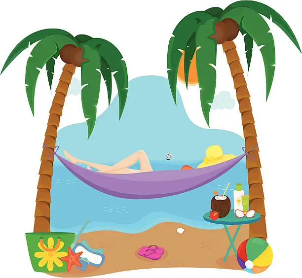 Vector illustration of Beatiful girl relaxing on the beach.
