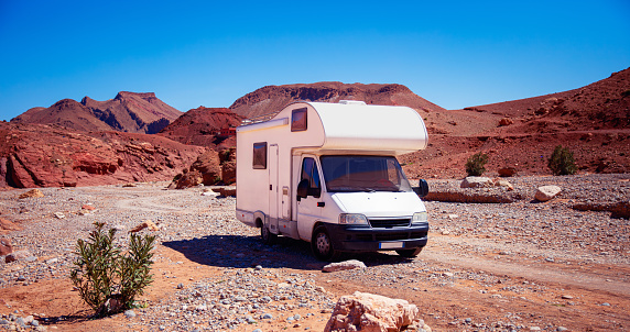 Motorhome in the desert- travel destination, vacation, road trip