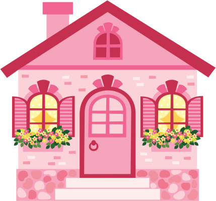 2d Pink Cartoon House With Flowers Stock Illustration - Download Image Now  - Dollhouse, Pink Color, Cute - iStock