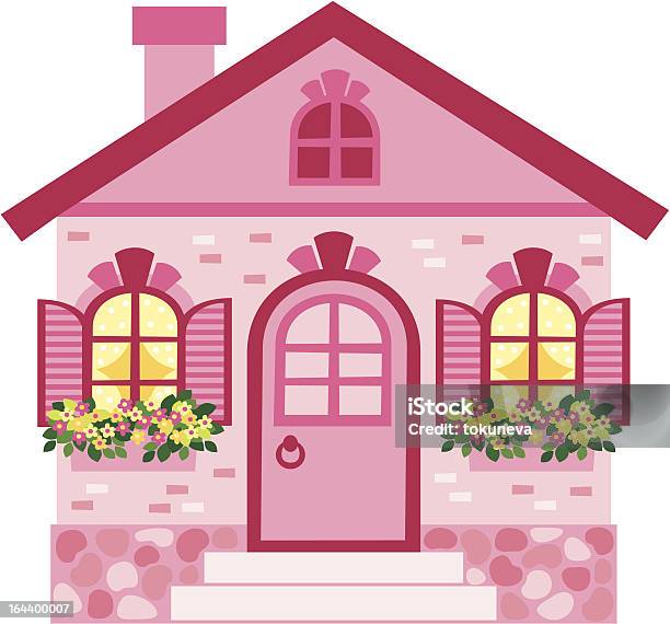 2d Pink Cartoon House With Flowers Stock Illustration - Download Image Now  - Dollhouse, Pink Color, Cute - iStock