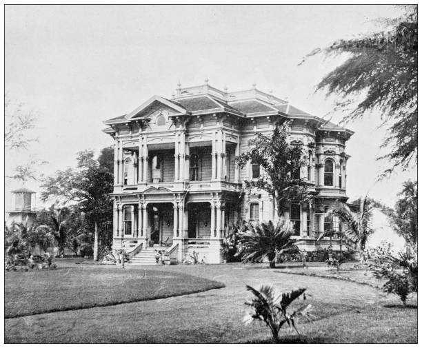 Hawaii, antique photo: Judge Wideman's residence vector art illustration