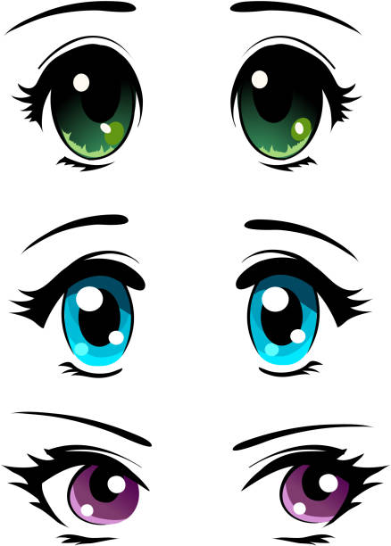 ilustraciones, imágenes clip art, dibujos animados e iconos de stock de ubicado en la manga ojos - human head illustration and painting women color image