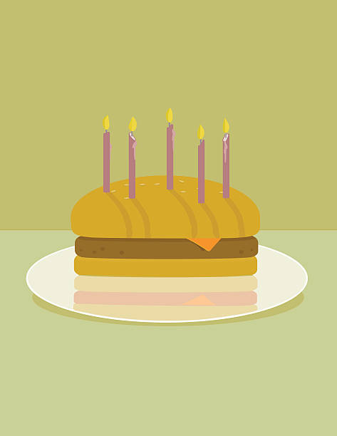 Birthday Burger with Cheese and Candles vector art illustration