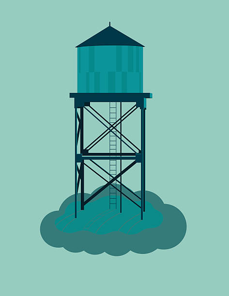 Water Tower and Cloud vector art illustration