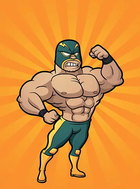 Vector illustration of A cartoon of a Mexican wrestler