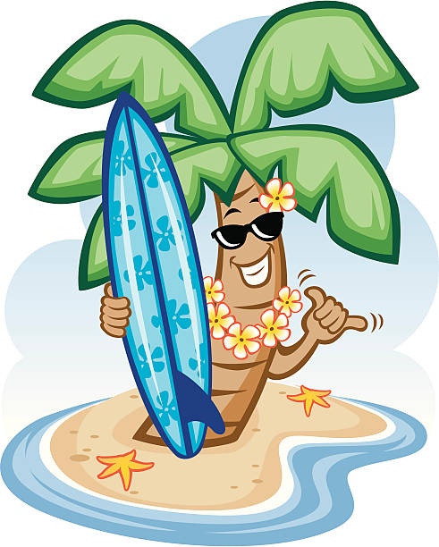 Palm Tree and Surfboard vector art illustration