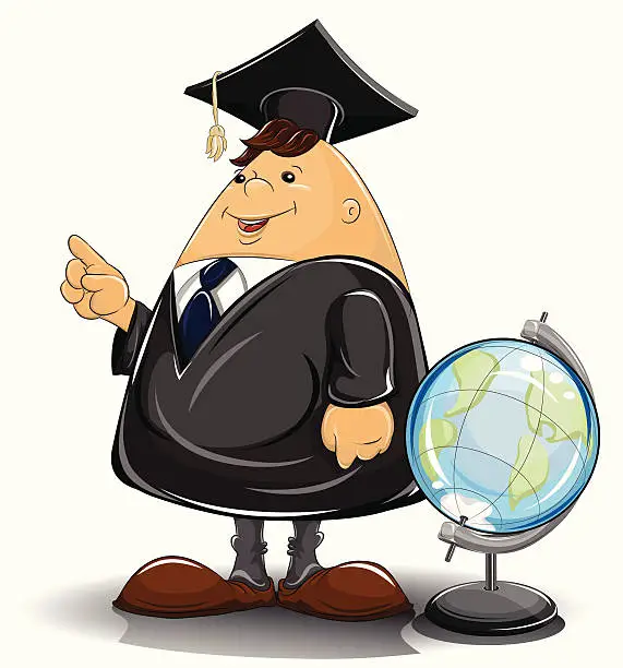 Vector illustration of professor in cloak with globe