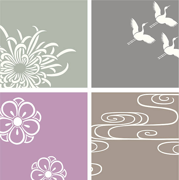традиционный японский символы - single flower chrysanthemum design plant stock illustrations