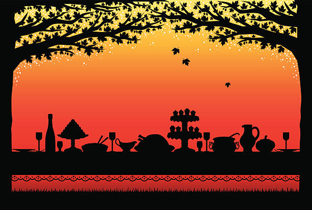 Thanksgiving Feast A peaceful scene of an outdoor Thanksgiving dinner! thanksgiving holiday silhouettes stock illustrations
