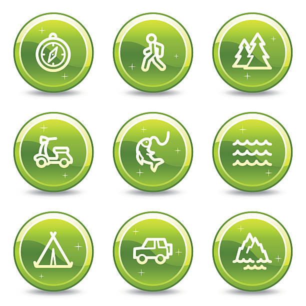 旅行ウェブサイトのアイコンセット 3 、緑色光沢のある円形ボタンシリーズ - car ice motor scooter sign点のイラスト素材／クリップアート素材／マンガ素材／アイコン素材