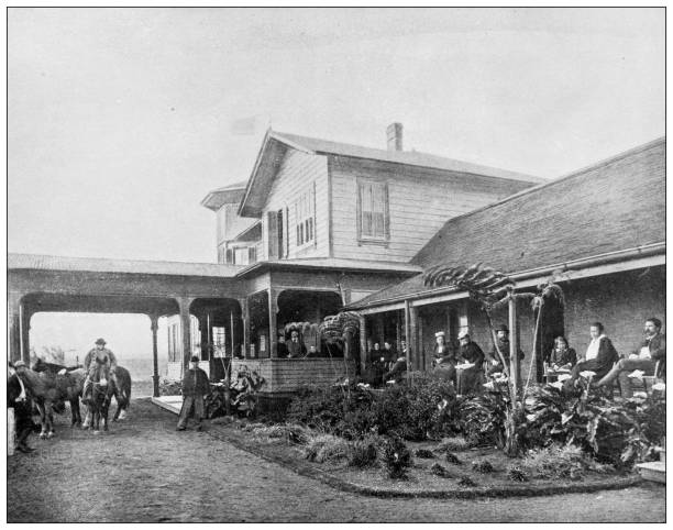 istock Hawaii, antique photo: Volcano house hotel 1644003783