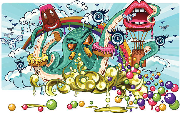 illustrations, cliparts, dessins animés et icônes de pieuvre candy fantaisie - sweet tooth in a row