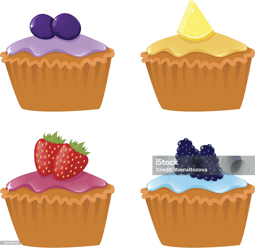 Set di quattro Cupcakes - arte vettoriale royalty-free di Alimentazione non salutare