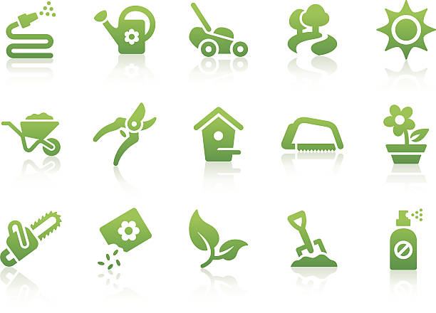 Gardening icons Gardening related vector icons for your design or application.  lawn mower clip art stock illustrations