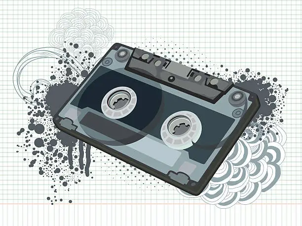 Vector illustration of Audio tape with bizarre elements