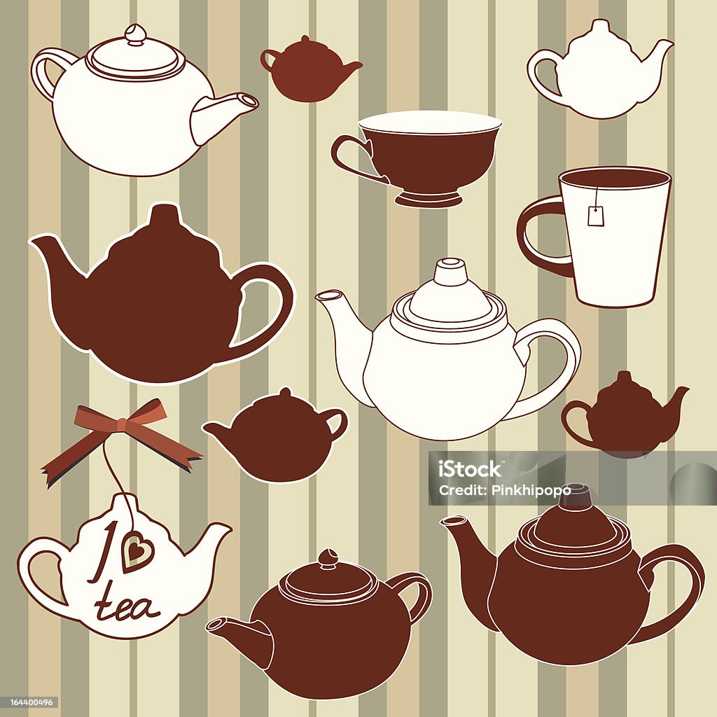 Teapots e chávenas - Royalty-free Arte arte vetorial