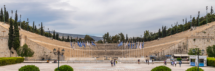 Athens, Greece April 25, 2023 . The Panathenaic Stadium or locally known as Kallimarmaro Stadium made entirely of marble in Athens, Greece.
