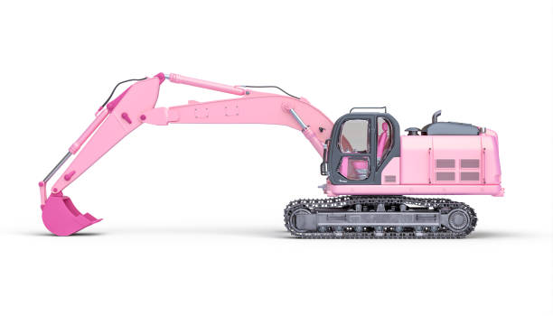 istock pink excavator machine isolated on white background. 1644005999