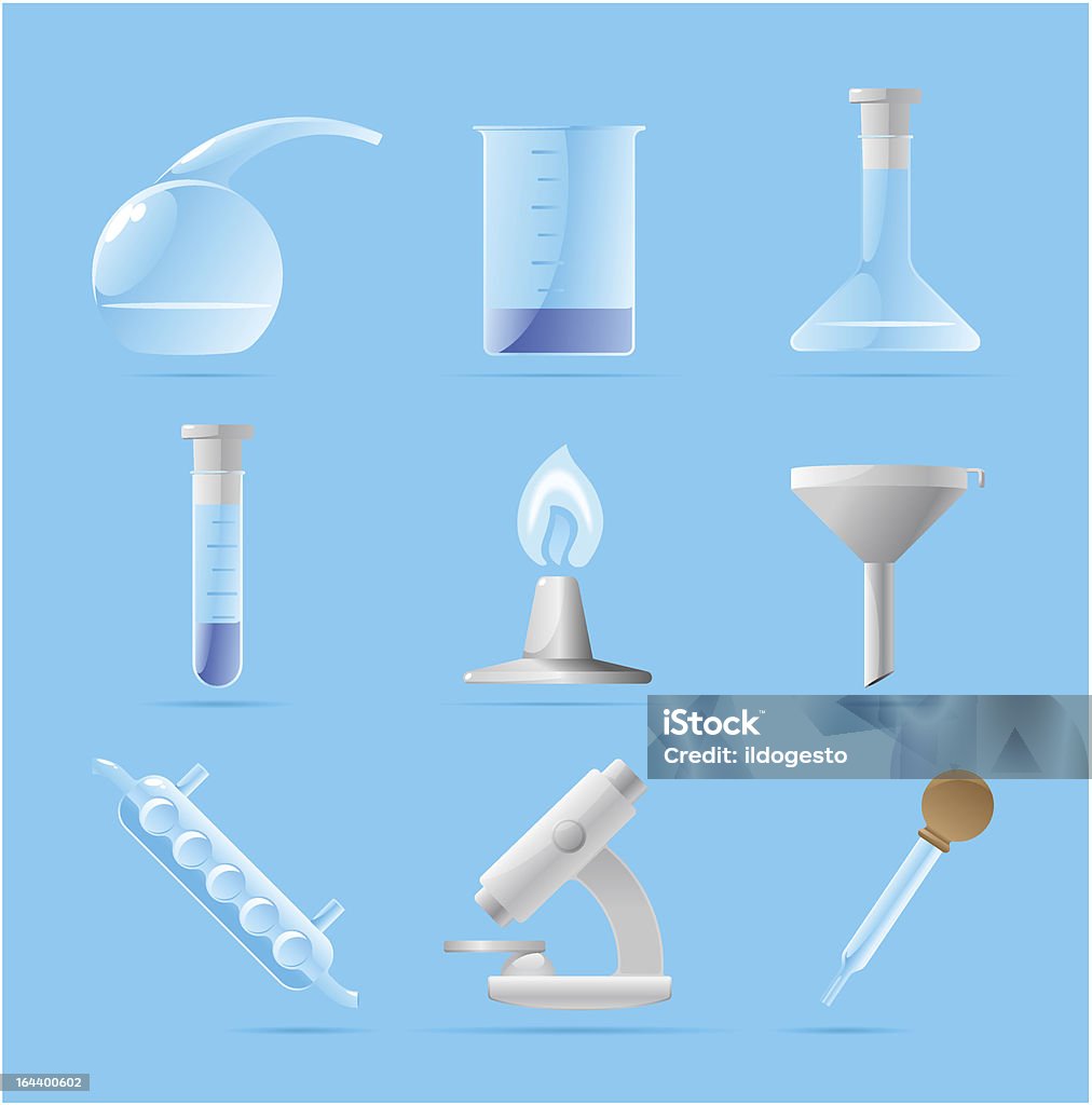 Ikony dla laboratorium chemiczne - Grafika wektorowa royalty-free (Kolba stożkowa)