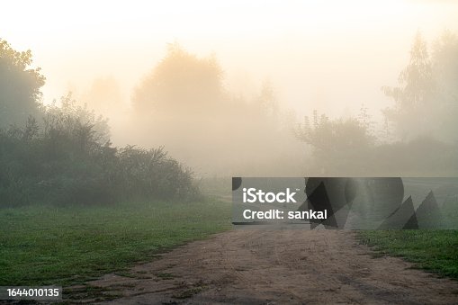 istock Dirt road in the country landscape at sunset 1644010135