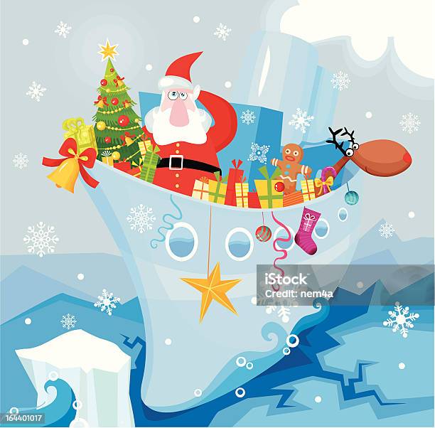 Ilustración de Tarjeta De Navidad y más Vectores Libres de Derechos de Navidad - Navidad, Papá Noel, Barco de pasajeros