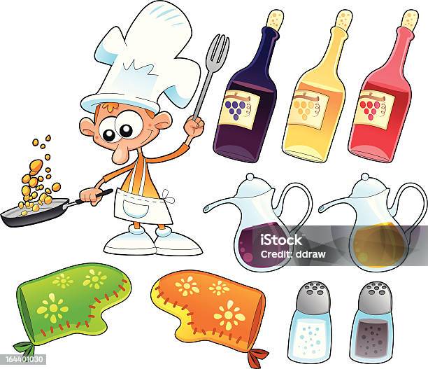 Cook And Kitchen Objects Stock Illustration - Download Image Now - Bottle, Cartoon, Cheerful