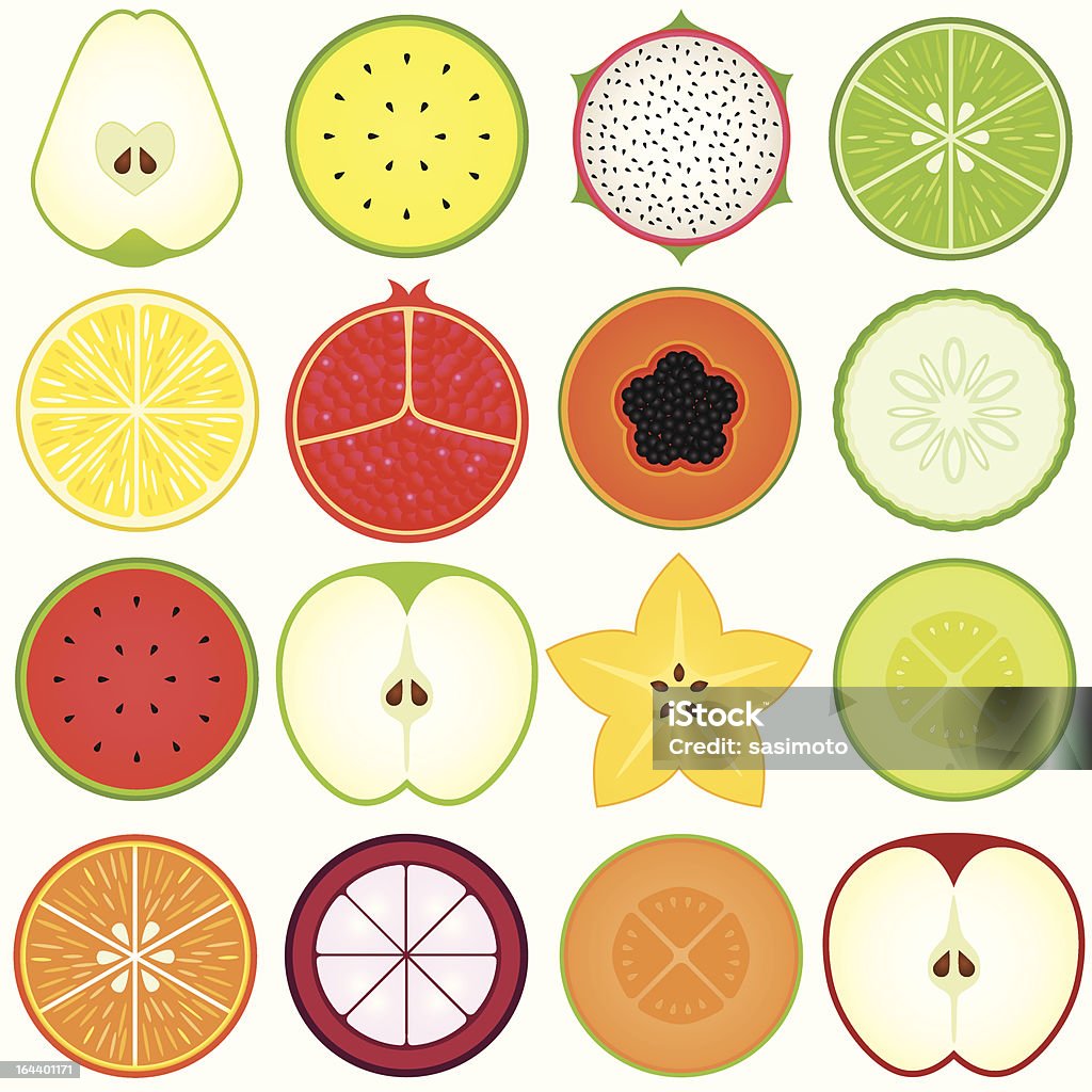 Fresh, Cute Vegetable, fruit cut in half (vector Icons) Set#4 Cute Fruits..cut in half.. same series as Papaya stock vector