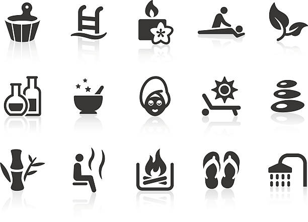 illustrazioni stock, clip art, cartoni animati e icone di tendenza di icone spa e benessere - trattamento di benessere