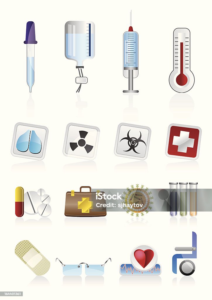 Raccolta di icone a tema mediche e segnali di allarme - - arte vettoriale royalty-free di Farmaco
