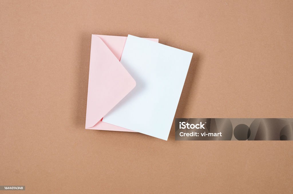 Empty Envelope Card Pink Envelope With Empty White Card For Text On Beige Background Stock ...