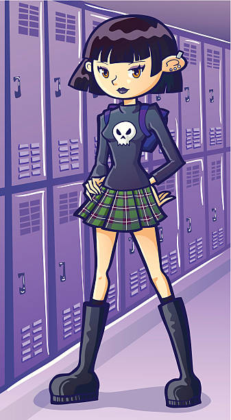 The Goth Goth: those who favor black clothing and dark makeup locker high school student student backpack stock illustrations