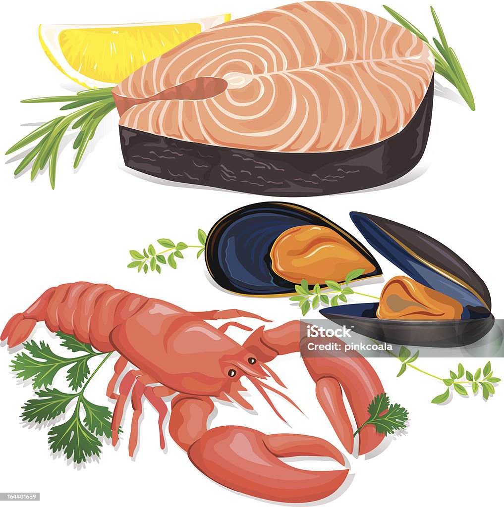 Seafood Set seafood with herbs Cartoon stock vector