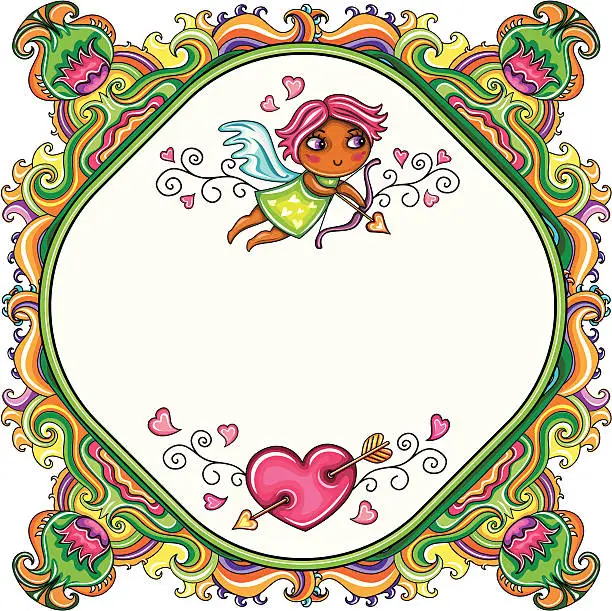 Vector illustration of Valentine's Day cartoon floral farme