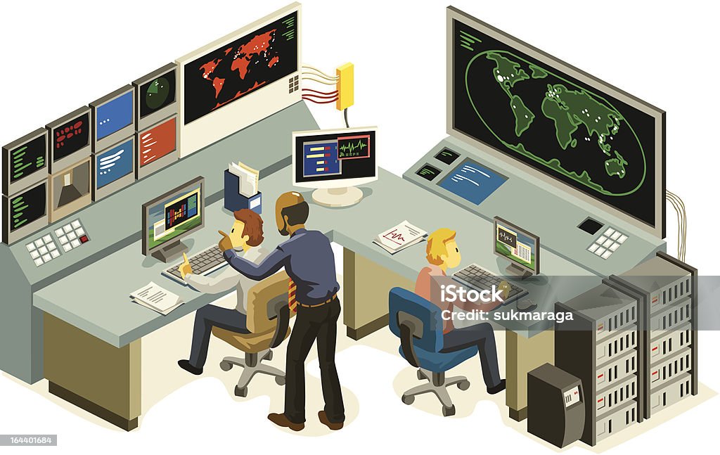 Isometric Control Center Control Center. Control Room stock vector