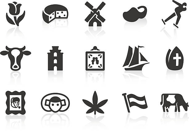 Dutch Culture icons "Monochromatic Dutch culture related vector icons for your design or application. Raw style. Files included: vector EPS, JPG, PNG." netherlands stock illustrations